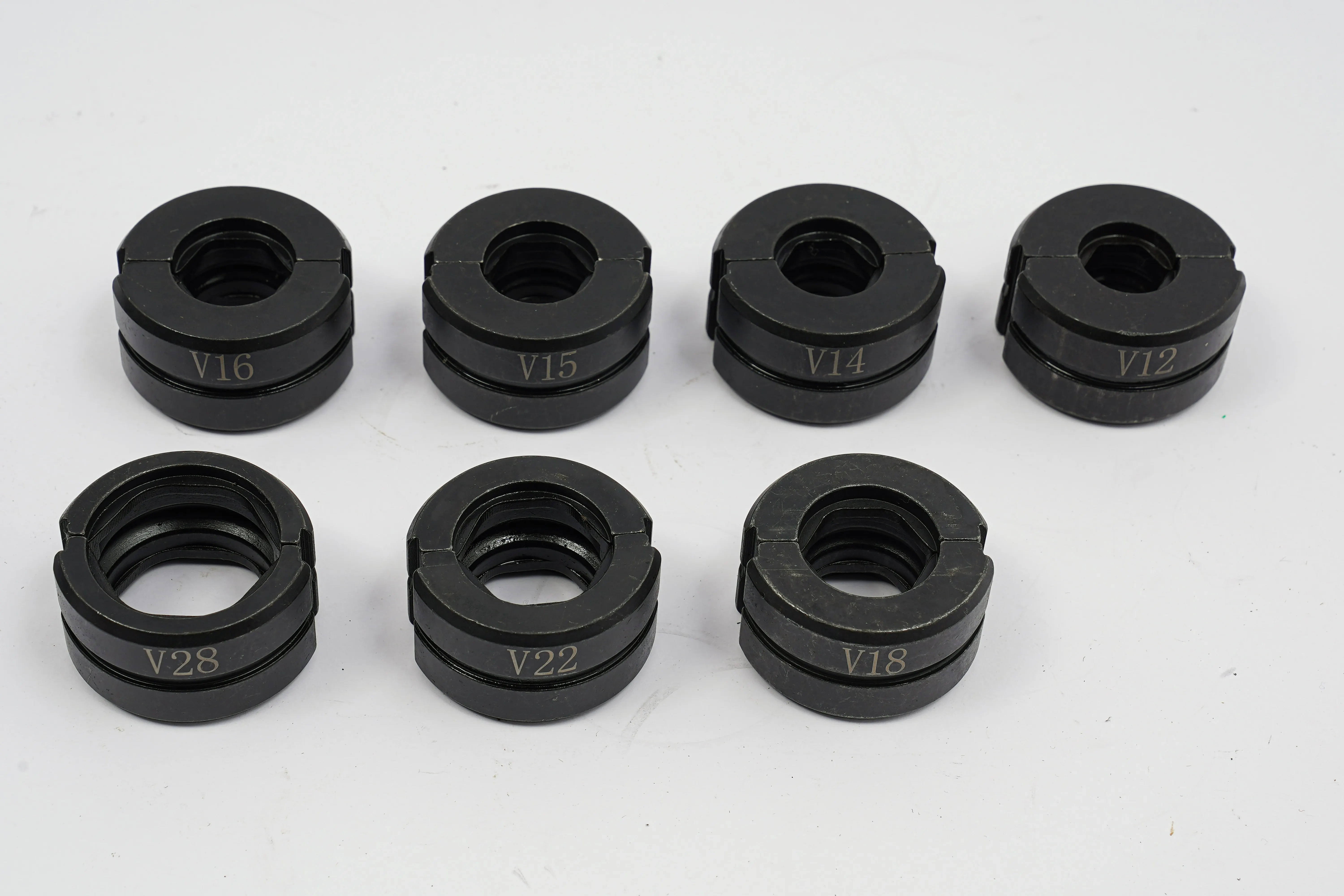Hydraulische Kupferrohrverschraubungen, Rohr-Crimpzange für Edelstahl, 7 V-Backen V12, V14, V16, 18, 15, 22, 28 mm (Pro – Detail 23