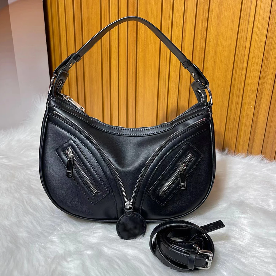 

New Arrive Half Moon Bag for Women Classic Casual Silhouette Motorcycle Style Bag Adjustable Shoulder Belt Clutches Bag