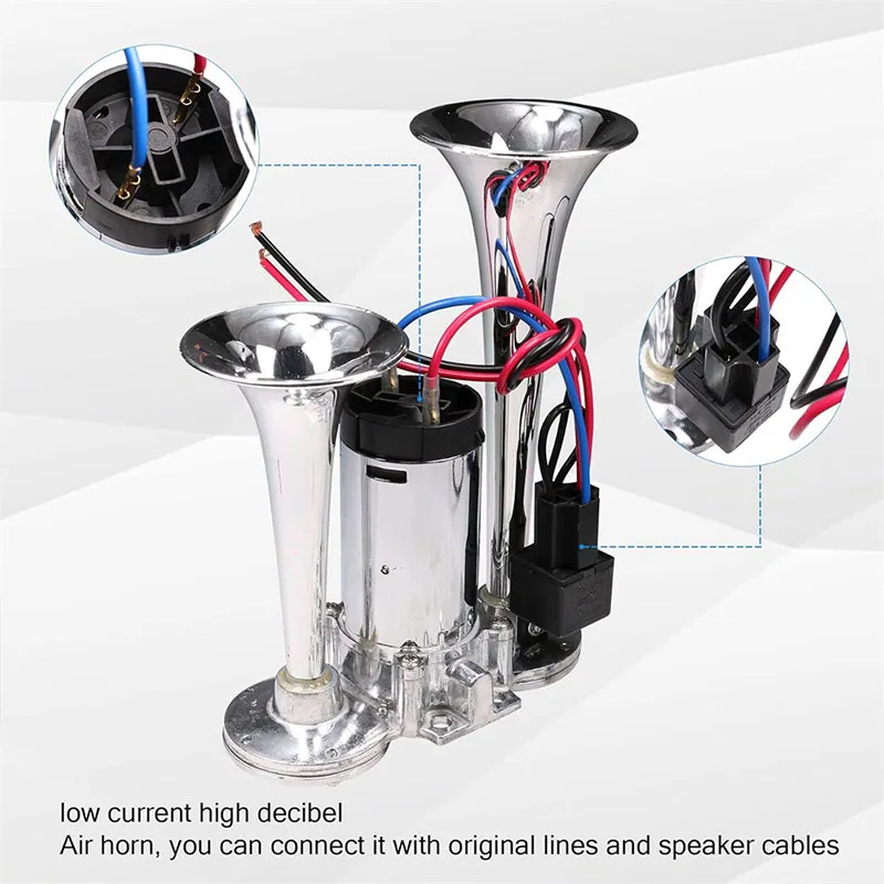 초강력 150DB 자동차 전기 듀얼 트럼펫 혼 12V 24V 에어 혼 스피커 (자동차, SUV, 차량, 보트, 기차, 오토바이, RV, 트럭용)