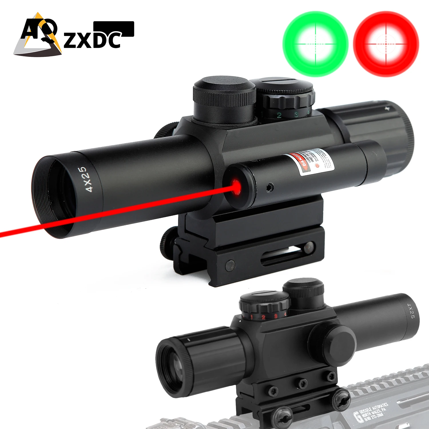 

4x25 M6 laser sight 4x magnifying glass telescope airsoft hunting scope adjustable and detachable for 22cm rail