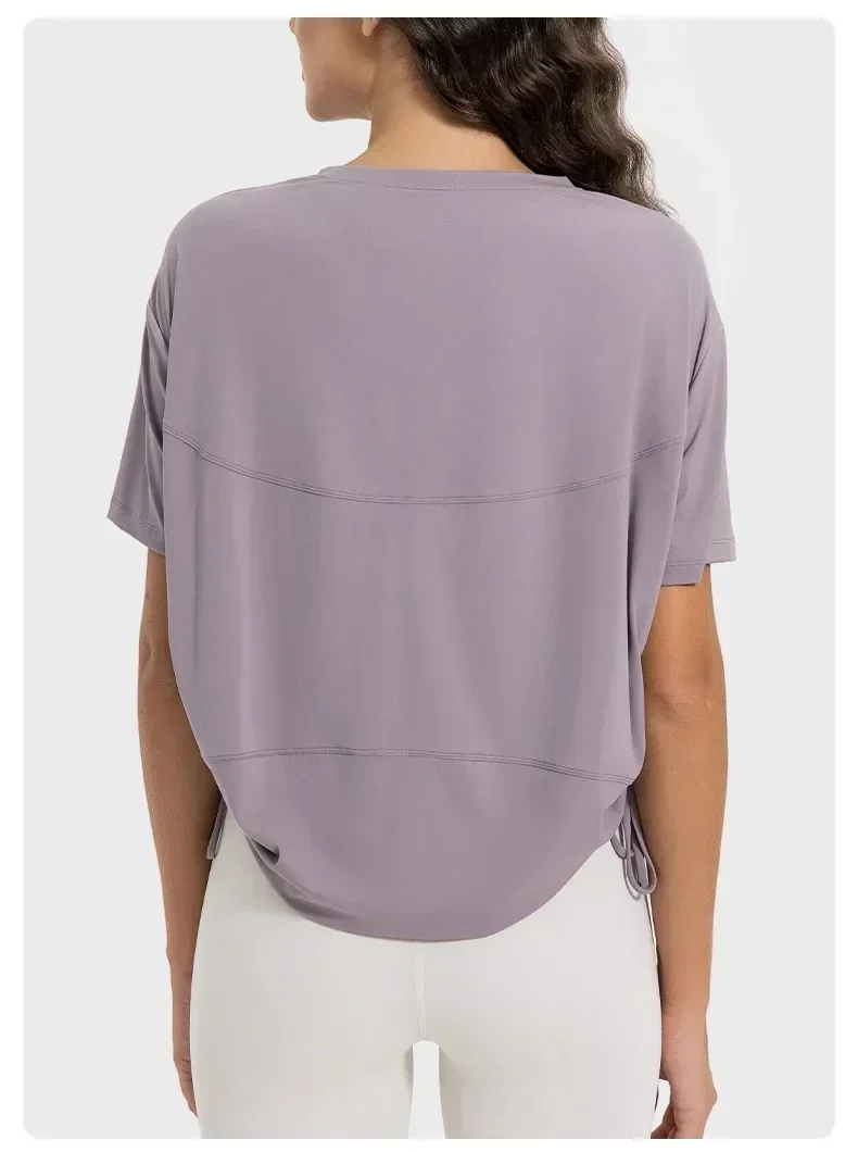 New Lemon Cool Breathable Quick-drying Drawstring Pleated TEE Loose Comfortable Round Neck Outdoor Sports Short Sleeve 3