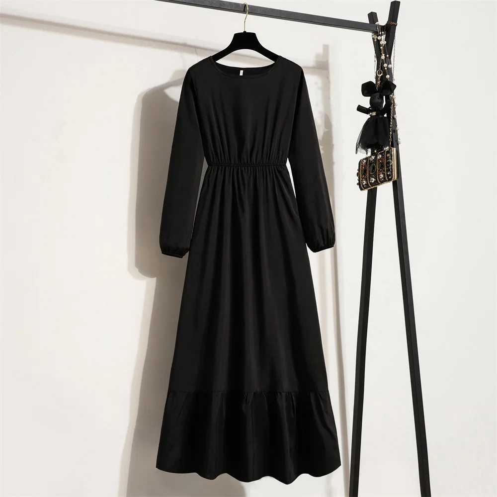 

Women Long Dresses Spring Summer Full Sleeve O-neck Casual Solid Chiffon Dress Muslim Dress Bohemian Maxi Dresses New Vestidos