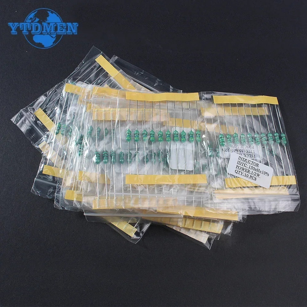 1/2W Color Ring Inductor Assortment Set 0.5W 1UH-4.7MH 20values*10pcs Inductors Assorted Kit 1UH 4.7UH 10UH 100UH 470UH 200pcs inductor assortment kit