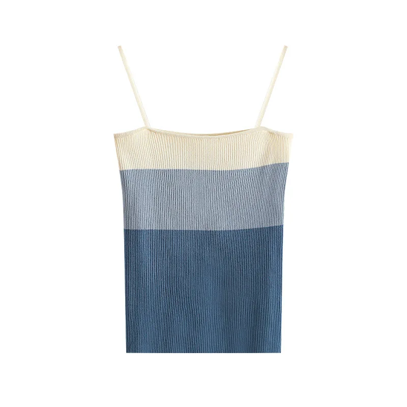 

Base Color Matching Square Collar Small Sling Knitted Tube Top Wide Shoulder Vest Inner Match Top for Women Summer Outer Wear