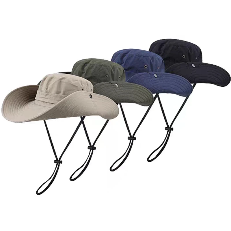 Sun Protection Fisherman Cap Summer Waterproof Wide Brim Bucket Hat Men  Outdoor Sun Visor Panama Cap Anti-UV Sports Hiking Cap