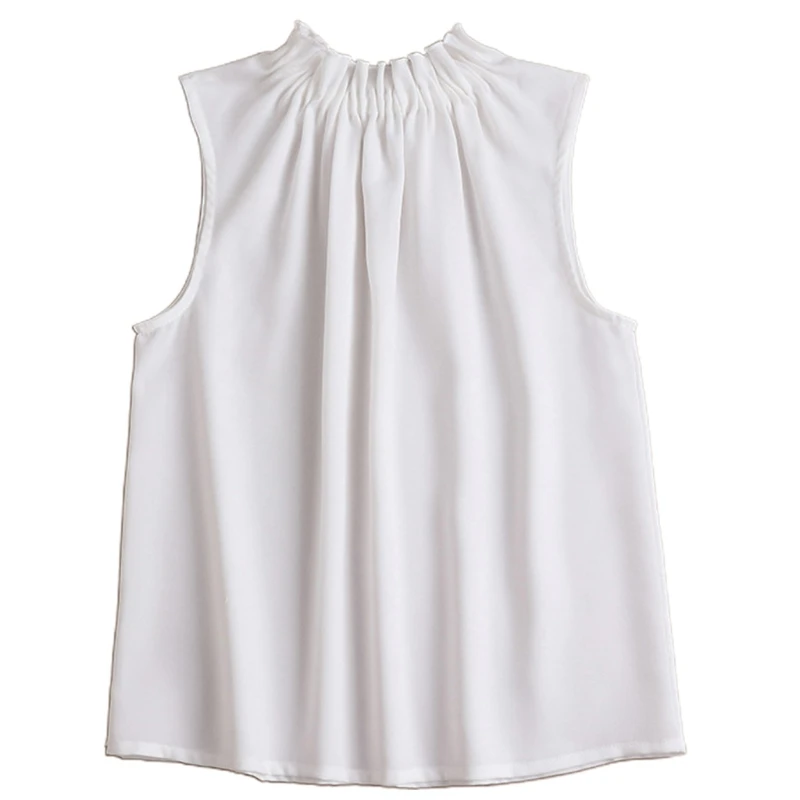

Women Sleeveless Semi-Sheer for Tank Top Pleated Fake Collar Blo