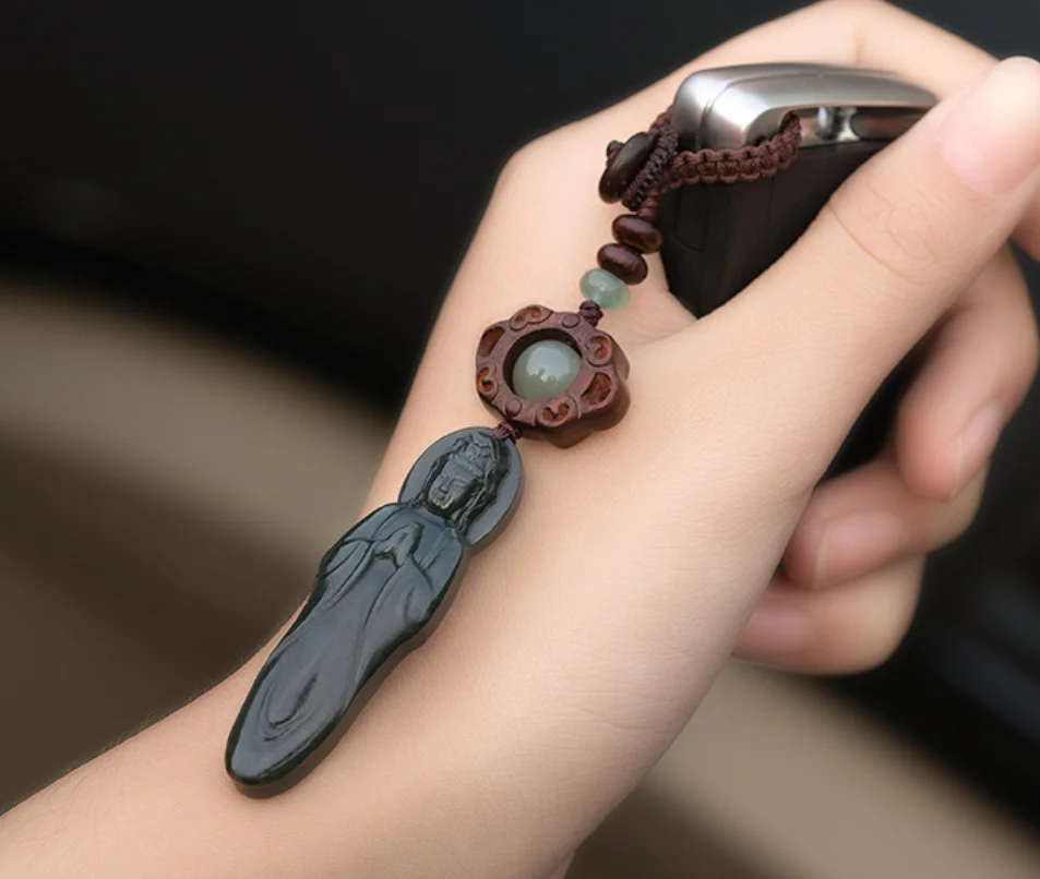 

Hetian jade Guanyin автомобильный брелок для ключей, подвеска в китайском стиле для мужчин, подвеска для ключей, Женская Изысканная Подвеска для сумки