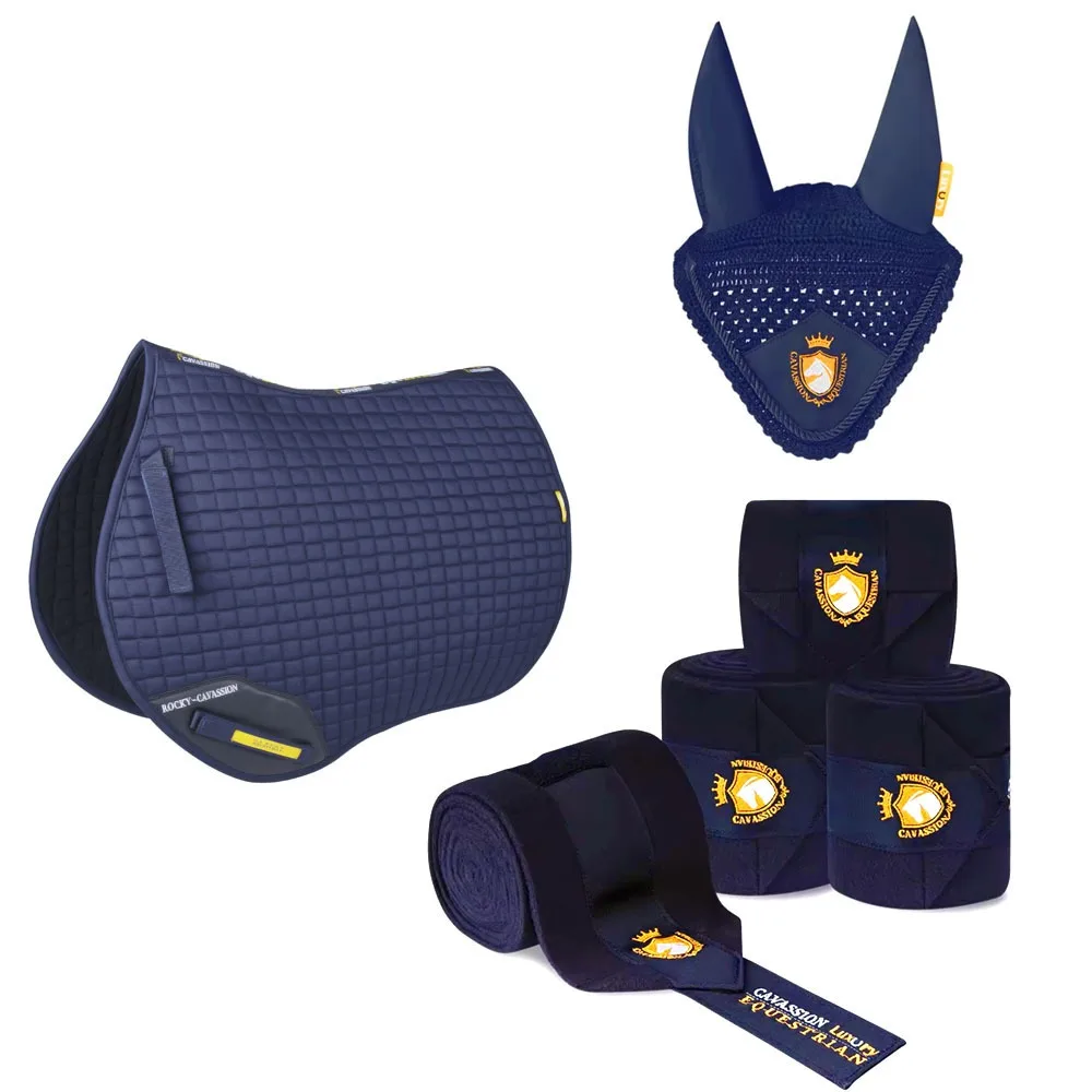 Three equestrian equipments for your horse ear cover saddle pad and bandage four color choice orange wine red navy and white