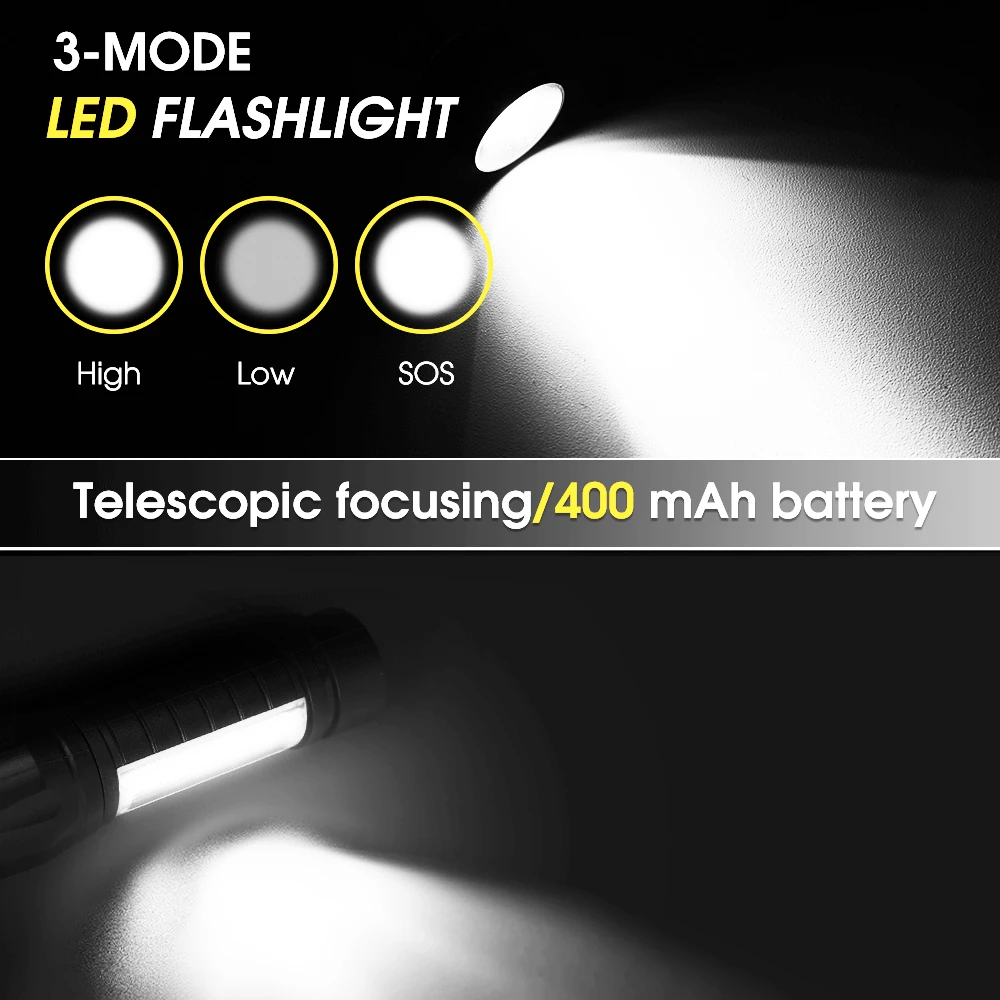 Mini USB Charging LED Flashlight led flashlight mini flashlight led flashlights mini led flashlight led torch light 3 Modes Portable Strong Light Zoom Torch Outdoor Camping Lamp Lantern Waterproof Flashlights