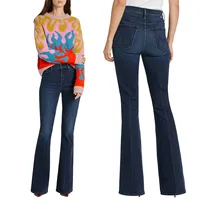 A 2024 early spring new high waisted deep blue midline slim fit and slim fit large horn denim women's pants MO508 1