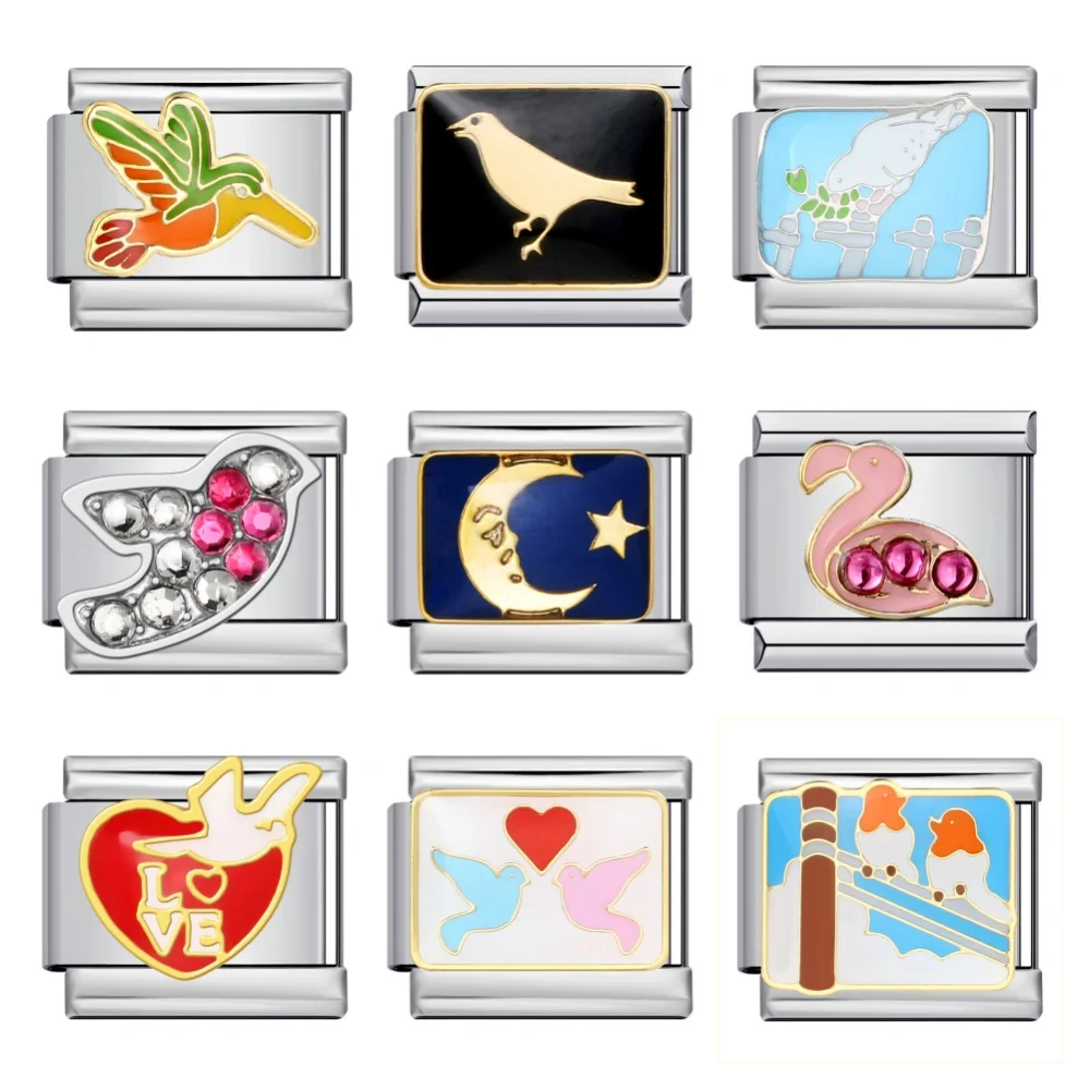 URING Klassisches Y2K-Charm-Armband, wilde Gans, Vögel, Tauben, italienischer Link, passend für 9 mm Edelstahl, DIY-Schmuckherstellung, Perlen, Geschenke – Detail 1