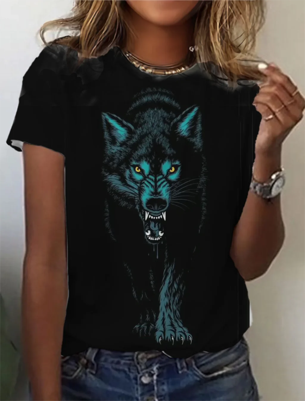 Fashion Women's T-shirt with wolf  Graphic 3D Printed Short Sleeve Summer  T-shirt oversized Polyester Fiber Clothing623_voghion.com