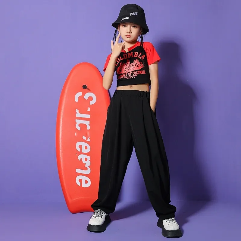 

Teenager Kids Hip Hop Red Costume Girls Cropped Tops Loose Pants Kpop Jazz Performance Dance Clothes Rave Outfit 6 8 10 12 14 Y