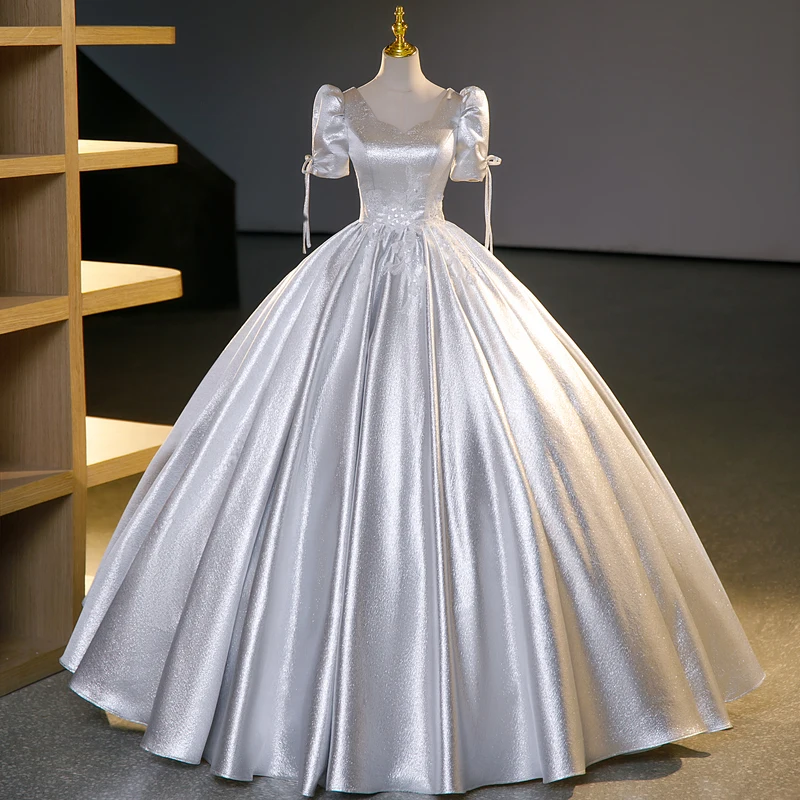Quinceanera Dresses Sweetheart Ball Gown Brithday Party Silver Pluse Size Short Sleeve Floor Kength