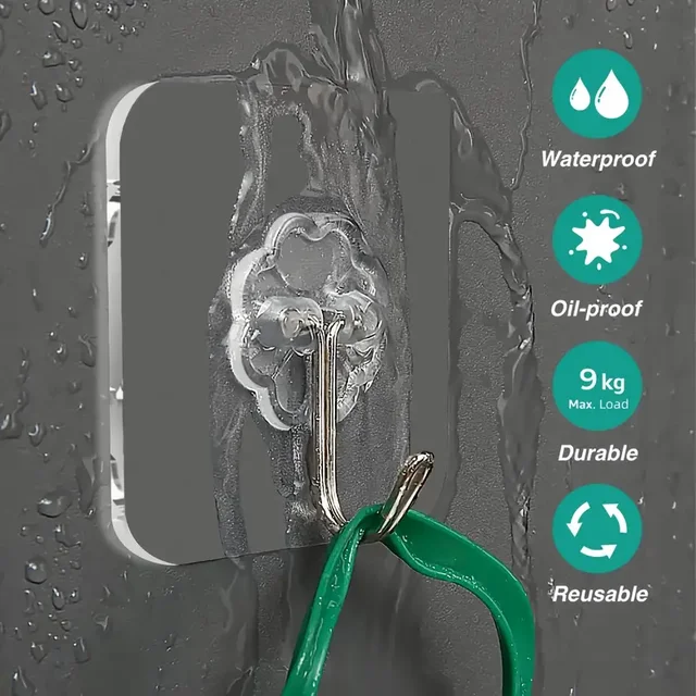 Crochets auto-adhésifs transparents en acier inoxydable, 5/50 pièces, cintre de rangement de clés pour cuisine, salle de bains, porte murale multifonction 2