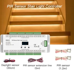 PIR Sensor Stair Light Controller 6 Run Modes Stair Running Light Lighting Under Stair Tread Control Indoor LED 32 CH DC 12V 24V