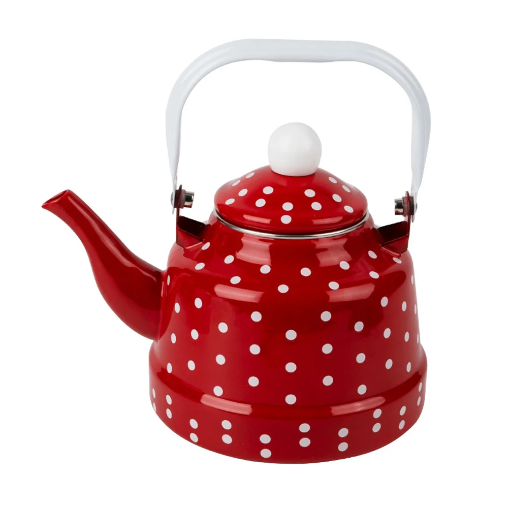 

Enamel Kettle Red Polka Dot Durable Heating Water Kettle Lovely Enamel Teapot Kitchen Teapot Metal Tea Kettle For Home
