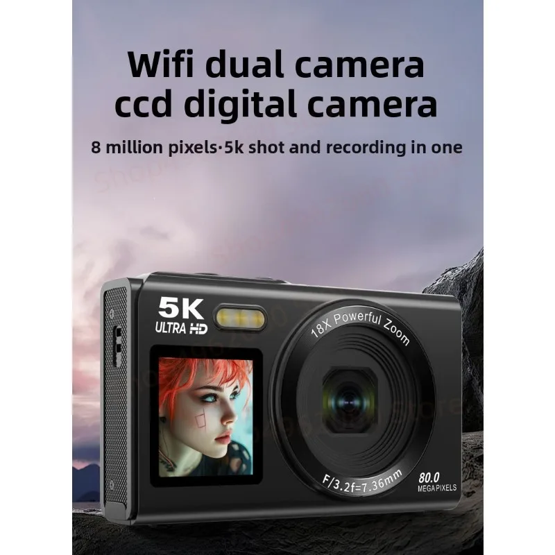 5K 듀얼 스크린 셀카 카메라, WiFi 리모컨, 80MP 18배 광학 줌, 휴대용 브이로그 캠코더 (유튜브, 여행, 학생용)
