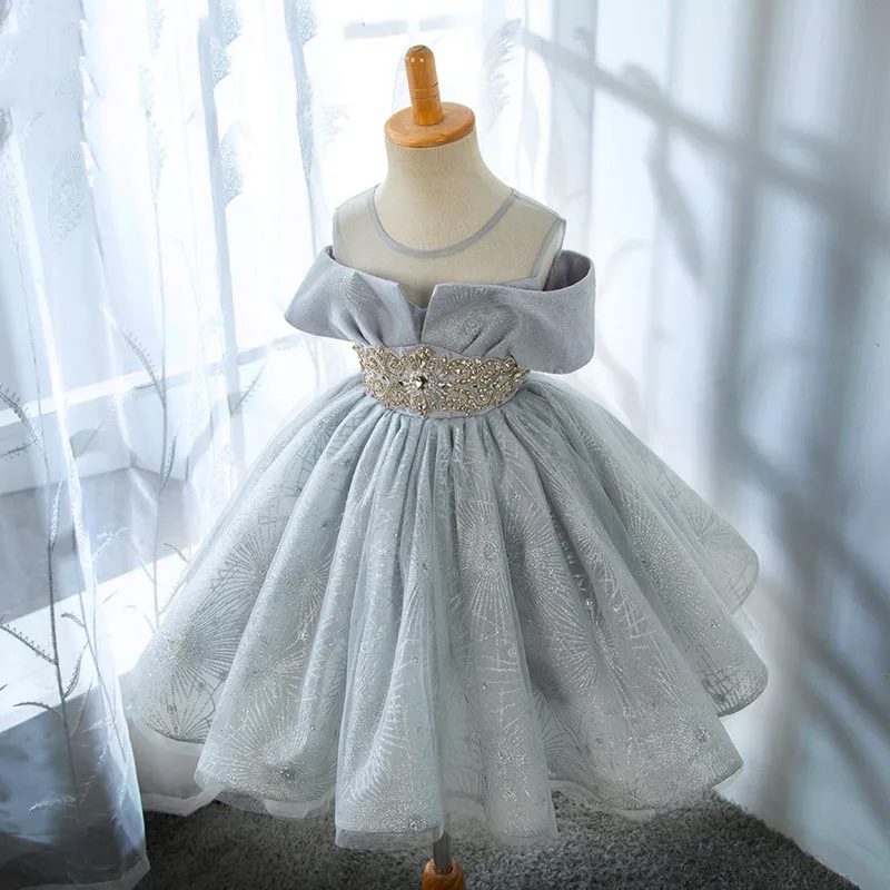 

Children Boutique Handmade Beaded Girdle Fluffy Yarns Princess Ball Gown Little Girls Birthday Party Performance Clothing y496