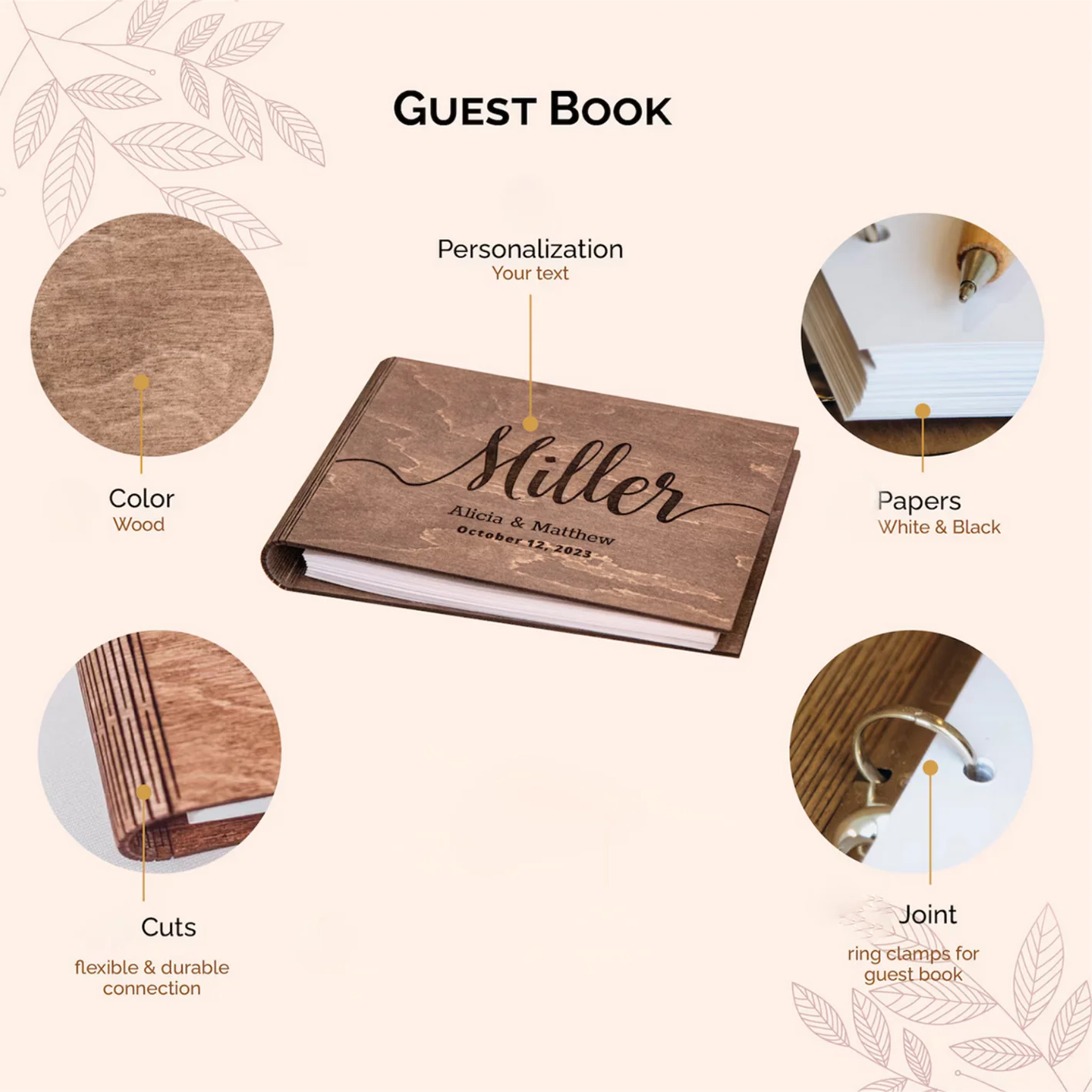 Personalized Wedding Guestbook Engraved Messages Photo Album Rustic Wooden Signing Book for Weddings Supplies wedding guest book