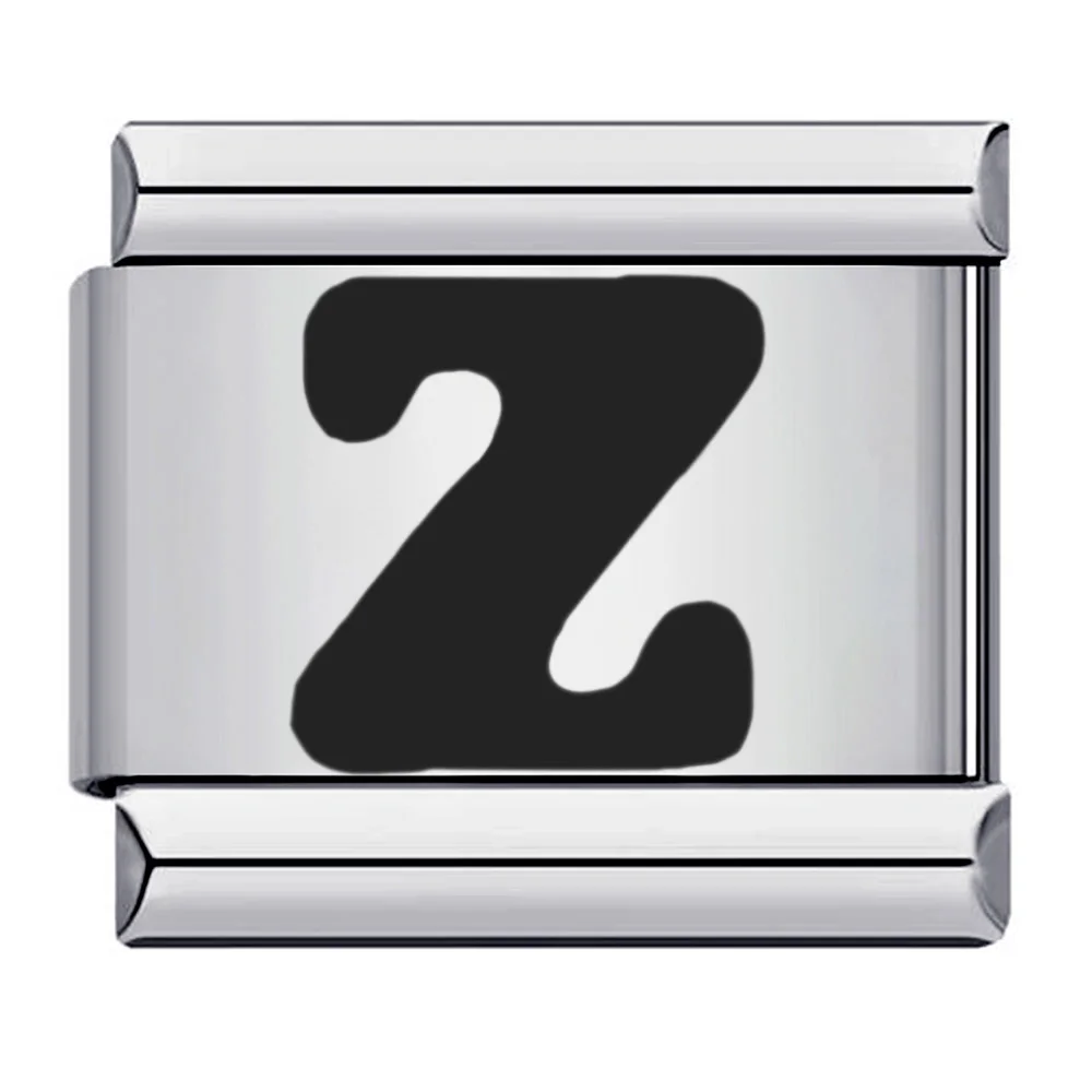 Elegant Glaze Black Italian Letter Charms Stainless Steel Bracelet for Women and Men Jewelry Making