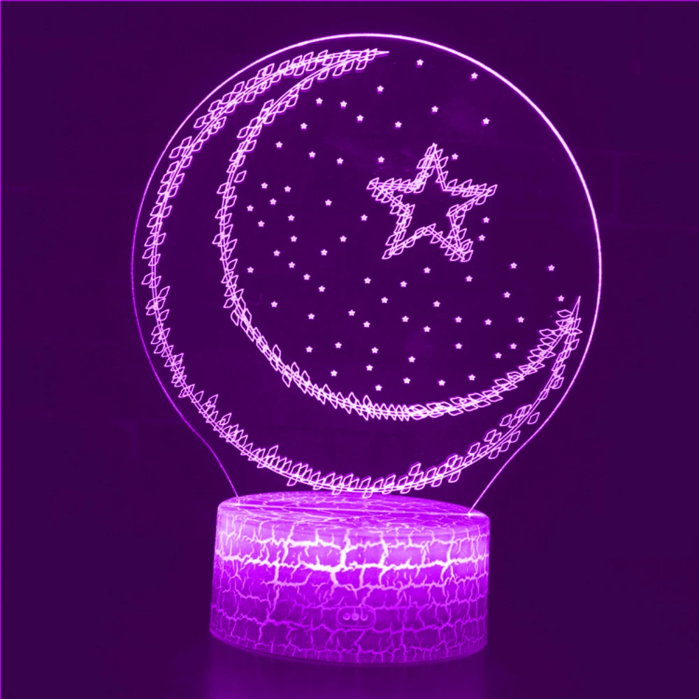 

LED Night Light Moon Star 3D Illusion Lamp 7 Color Changing Home Room Decor Lights Eid Al Adha Gift for Kids Sleep Nightlight