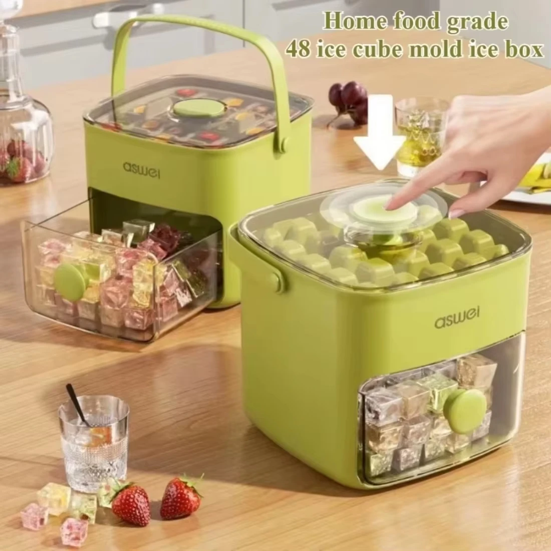 Pressing Ice Cube Mold Large Capacity Double-layer Design Ice Storage Container Home Food Grade Storage Box 48 Gride