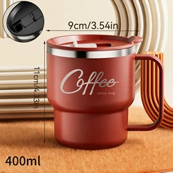 Premium Stainless Steel Insulated Coffee Mug with Lid & Handle, 400/480ml Capacity (B Style)