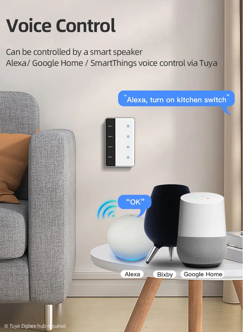 Zigbee DIY Name Switch with Display Screen Touch Panel US Light Switch Works wit