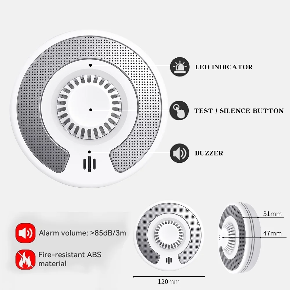 Smart Heat Detector Tuya APP 10Year Battery Fire Temperature Sensor Alarm Wi-Fi Heat Alarm Fire Home Security Smart Home