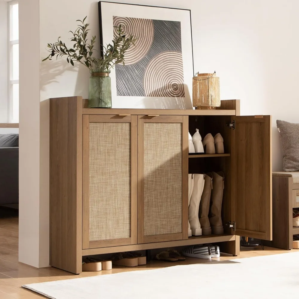 Shoe Storage Cabinet, 30 Pairs Rattan Shoe Cabinet Storage for Entryway, 6-Tier 41" Tall Shoe Cabinet Storage, 4