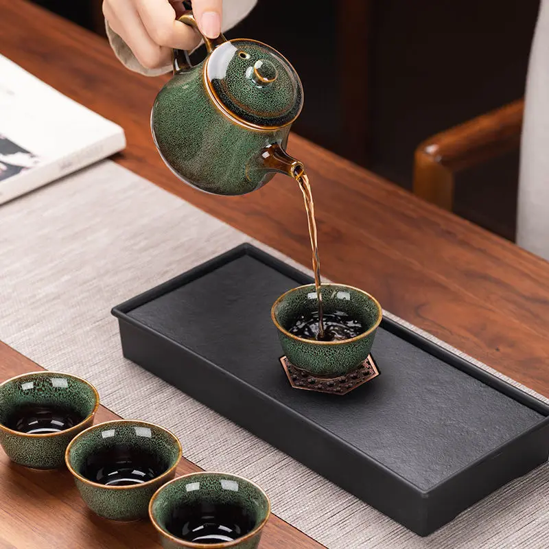 Kung Fu Tea Set with Tray for Office and Home Use, Ceramic Tea Making Utensils for Guests, Teapot Making