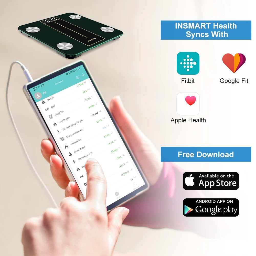 INSMART Smart Body Weight Scale Digital Bathroom Scale Body Composition Body Weight Balance Bioimpedance Scale BMI Floor Scales 6