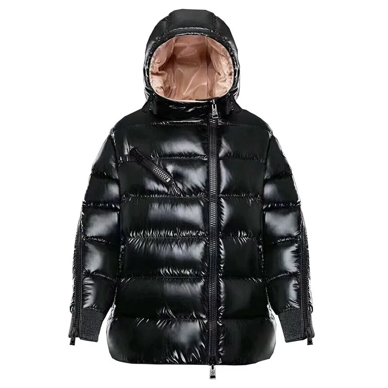 

Shiney Black Down Coat Winter Jacket Women Hooded White Duck Down Parkas Female Loose Double Sided Waterproof Outerwear