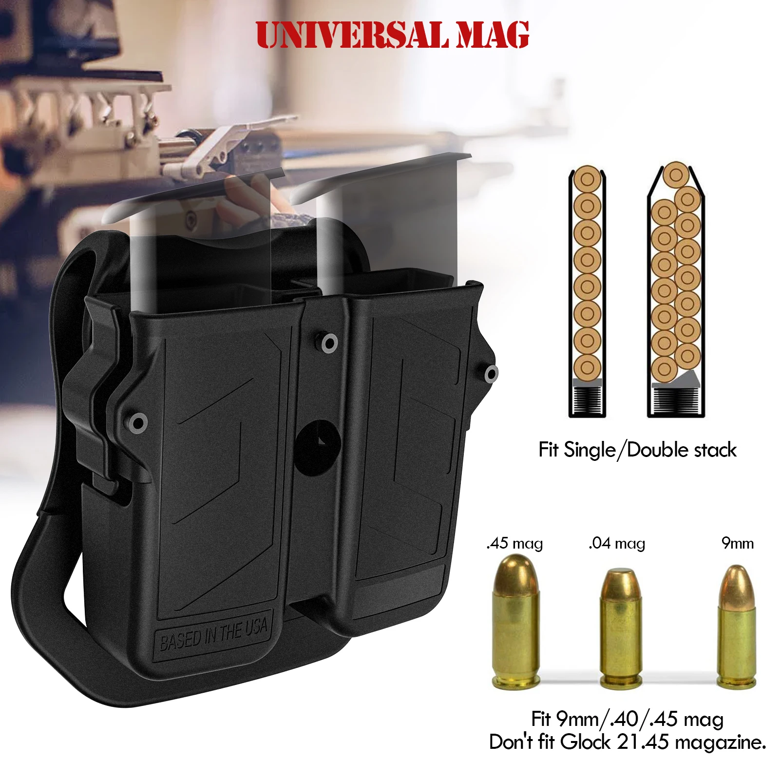 MAGORUI Doppio Mag Holder, Universale Mag Supporto per 9 millimetri 10 millimetri. 40 .45 Singola e Doppia Pila Mag Pouch