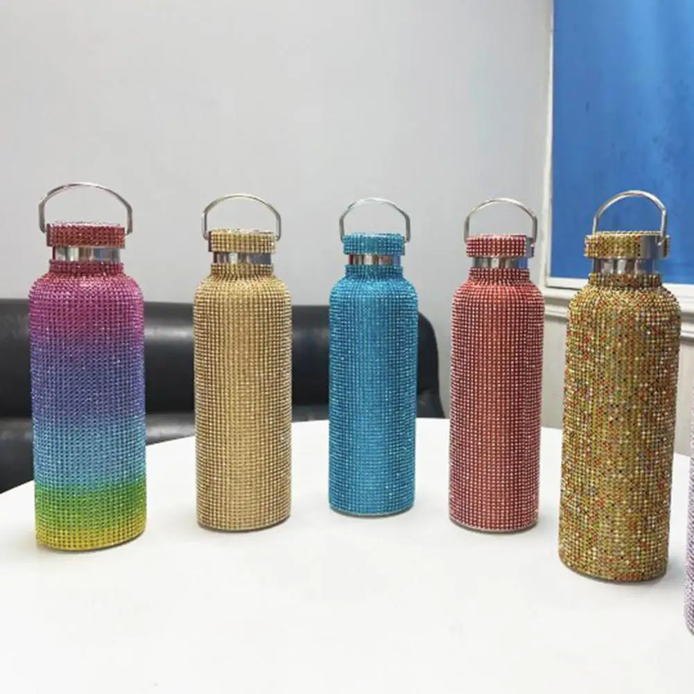 

350ml/500ml/750ml Insulated Bottle Rhinestone Inlaid Thermal Insulation Stainless Steel Kids Insulated Water Cup for Travel