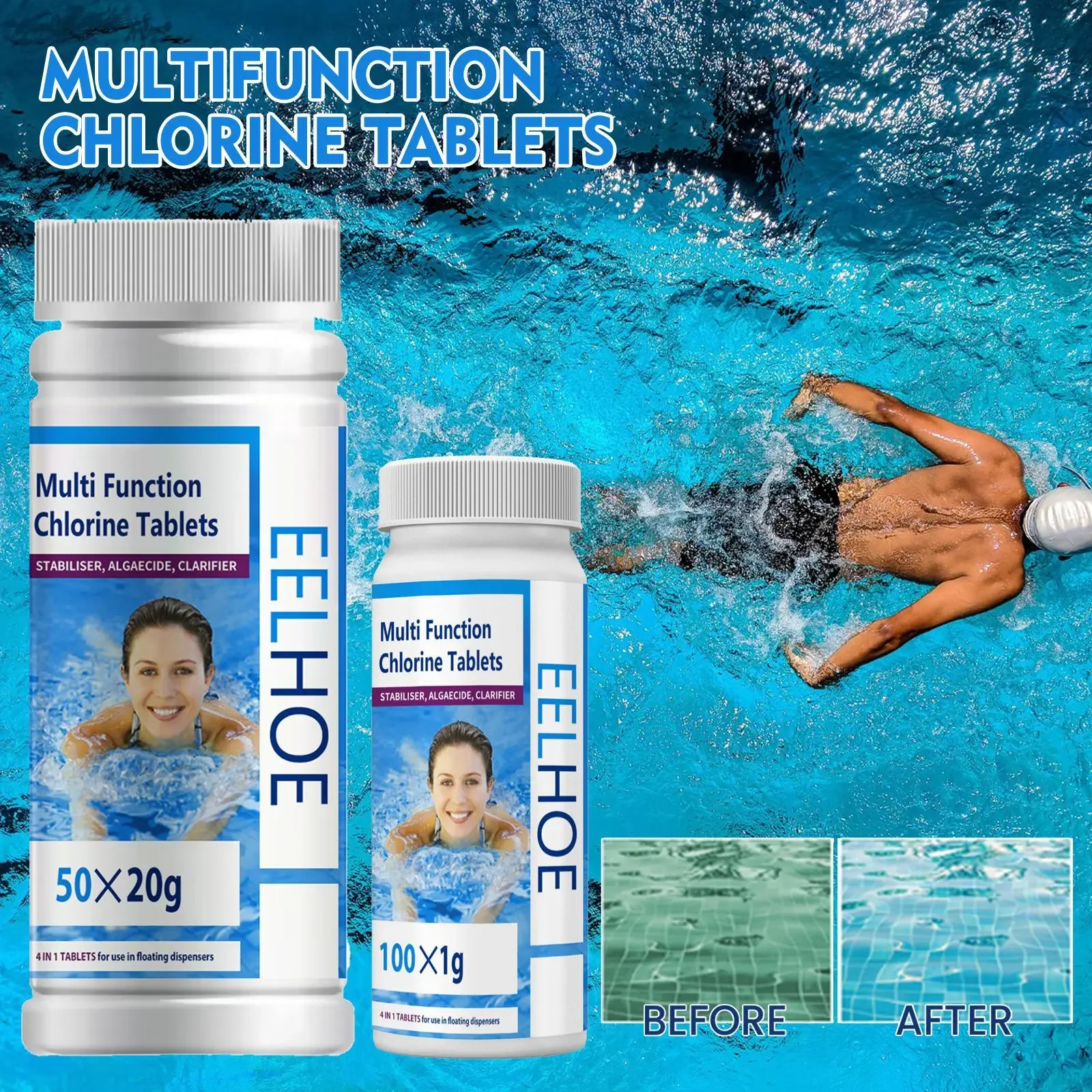 

100pcs/Box Swimming Pool Cleaning Tablet Chlorine Bromine Tablets Cleaner Swimming Spa Hot Tub Cleaning Supplies