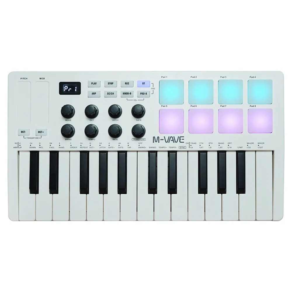 25-Key USB MIDI Controller 8 RGB Drum Pads Bluetooth Backlit Trigger Pads SMK25 Midi Keyboard Controller 6.35mm Pedal M-VAVE