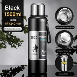 High-Capacity Stainless Steel Insulated Travel Tumbler - Cold/Hot Beverage Flask - Others (Black 1500ml)
