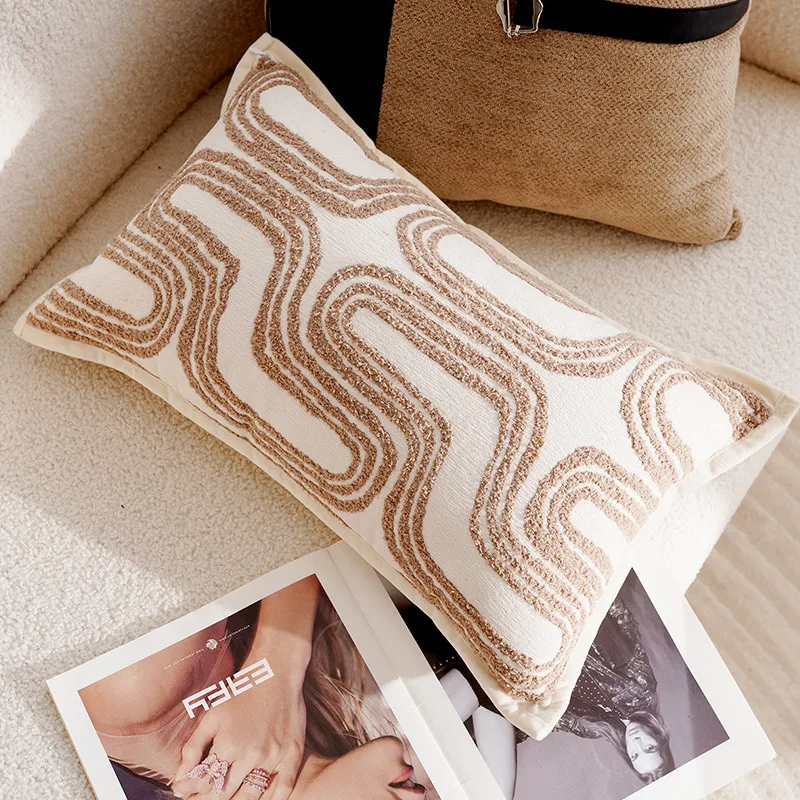 Luxurious Brown French Stamped Decorative Pillow Cover - Elegant Waist Cushion Decor