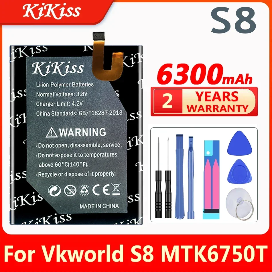 

KiKiss Battery for Vkworld S8 VK7000 4G LTE MTK6750T IP68 Batteries + free tloos High Capacity