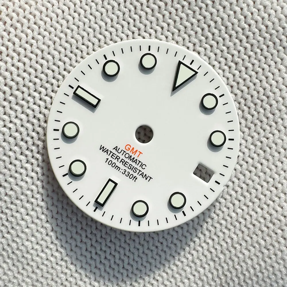 Blue Green Luminous GMT Watch Dial with Date Window - Gloss Finish, 28.5mm