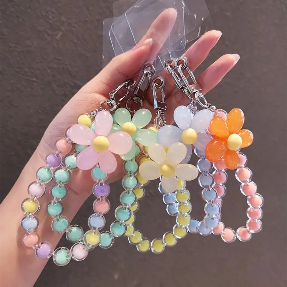 Phone Charm Colorful Lanyard Bow Heart Beaded Bracelet Flower Butterfly Pearl Mobile Phone Wrist Strap Acrylic Anti-Lost Chains