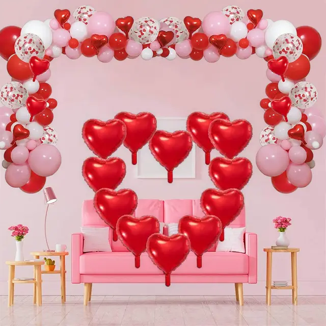 Globos para el Día de San Valentín de 93 piezas, decoración para el Día de San  Valentín, con forma de corazón de amor rojo, de aluminio, Rosa y Rojo -  AliExpress
