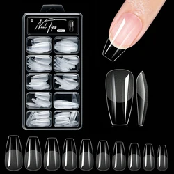 600 - Pack Soft Gel Almond Nail Tips - Full Cover False Nails for Salon - Quality Manicures (100pcs Coffin A)