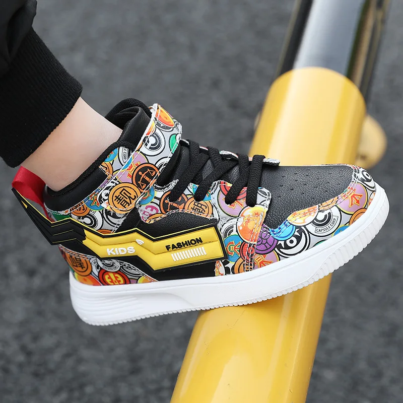 Brand Kids Shoes for Boys Girls Child High-top Sneakers Casual Running Shoes Cartoon Leather Girls Boys Sports Tennis Shoes