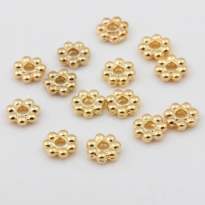 

50Pcs Brass 18K Gold Plated Snowflake Flower EU Big Hole Loose Spacer Seed Beads For DIY Bracelet Jewelry Making Handmade Crafts