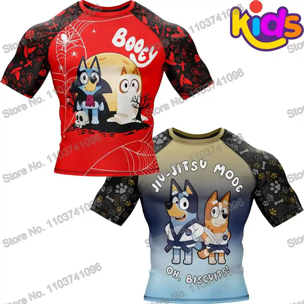Kids Heeler Rollers Surf Clothing BJJ MMA Boys Rash Guard Short Sleeve Diving T-Shirt Tight Swimwear Summer Floatsuit Girls Tops