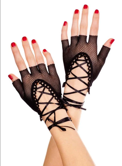 Lace-Up Fishnet Fingerless Gloves Party Costume Decoration Half-Finger  Gothic Steam Punk Glove Halloween Wear Props Black 20pair _ - AliExpress  Mobile
