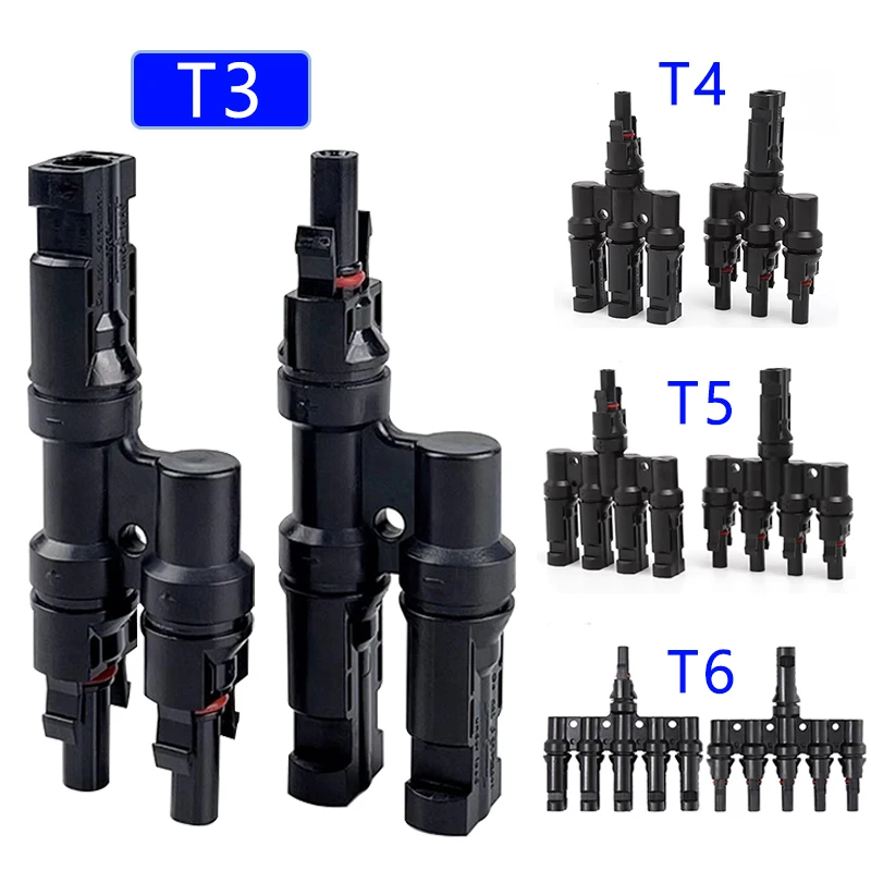 PV Connector T Type Parallel Connection Solar Panel System Waterproof Connector Branch Two Pieces Solar Cell Connect Plug 1